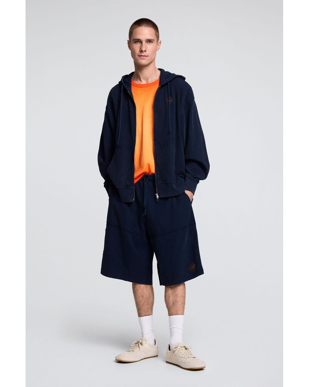 Desigual Blue Knit Hoodie, Cotton for men