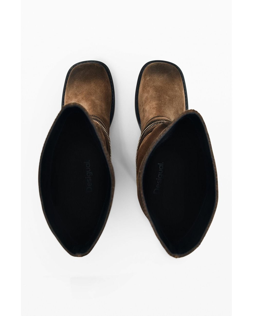 Desigual Brown Flat Buckle Boots, Cow Leather