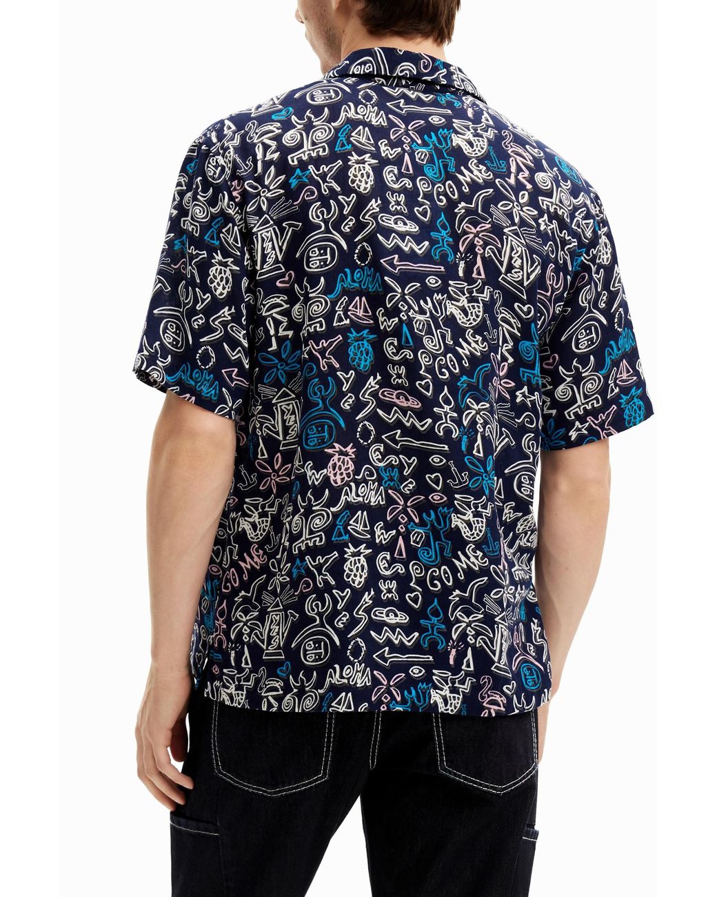 Desigual Blue Shirt With Contrasting Illustrations, Cotton for men
