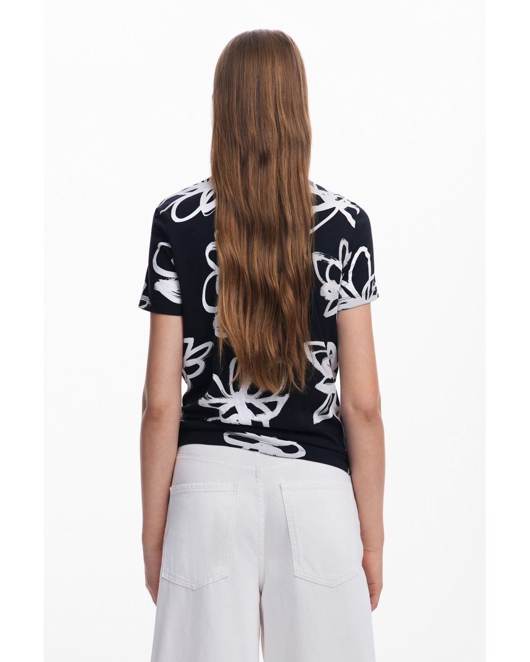 Desigual Blue Large Flower T-Shirt, Cotton