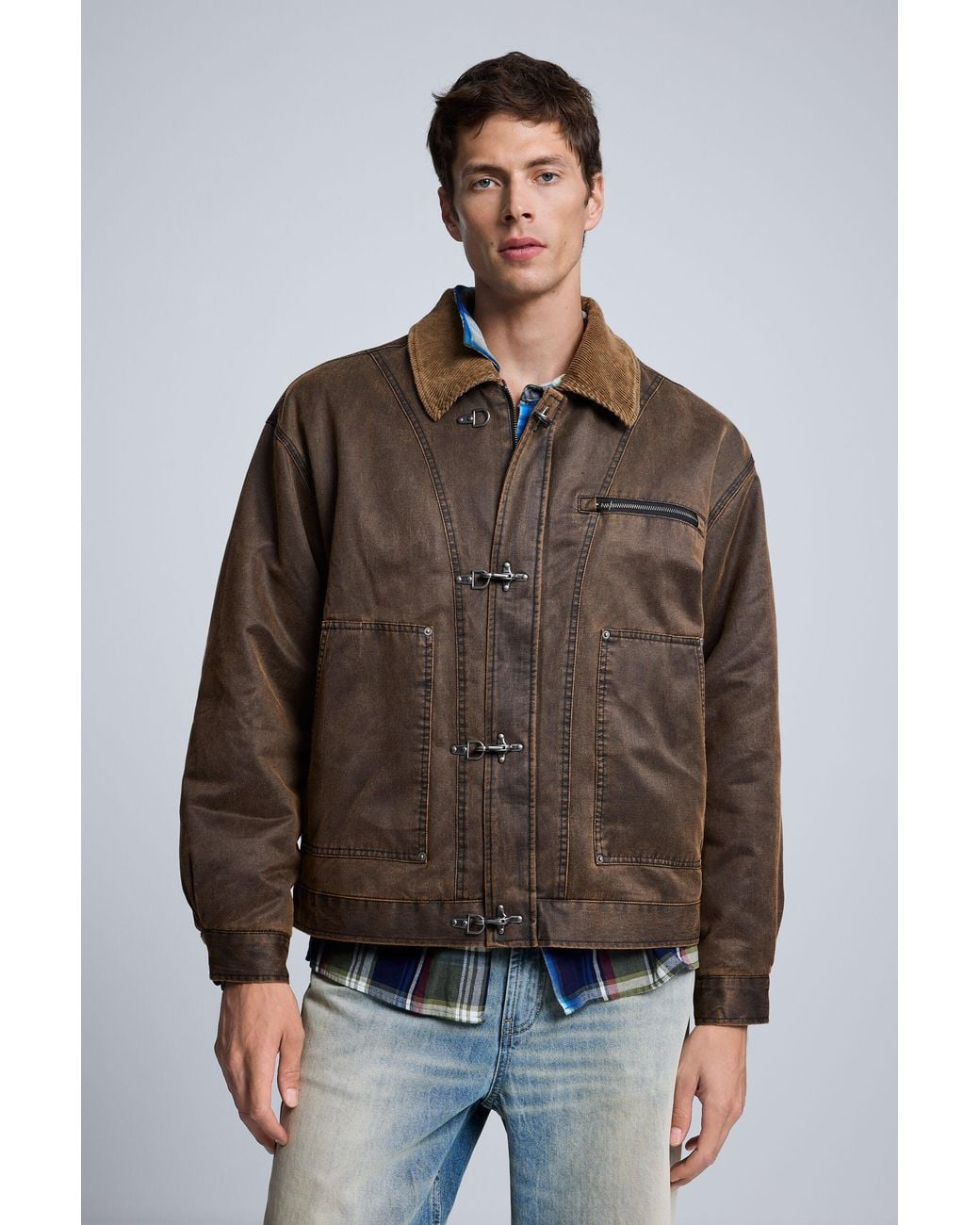 Desigual Blue Padded Jacket With Leather Effect for men