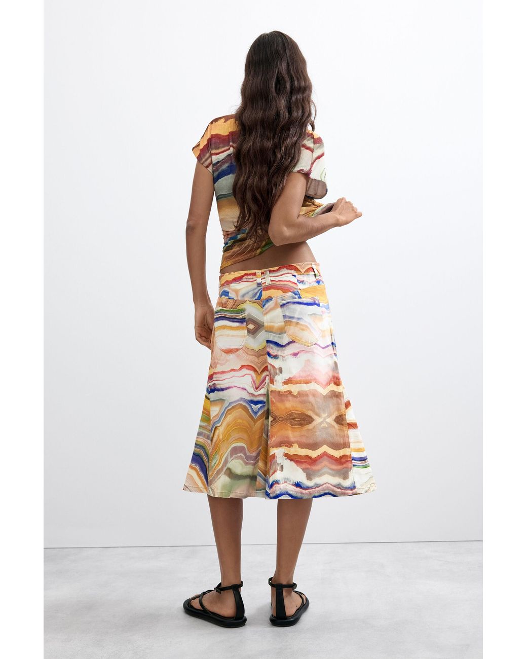 Desigual Yellow Printed Midi Skirt, Cotton