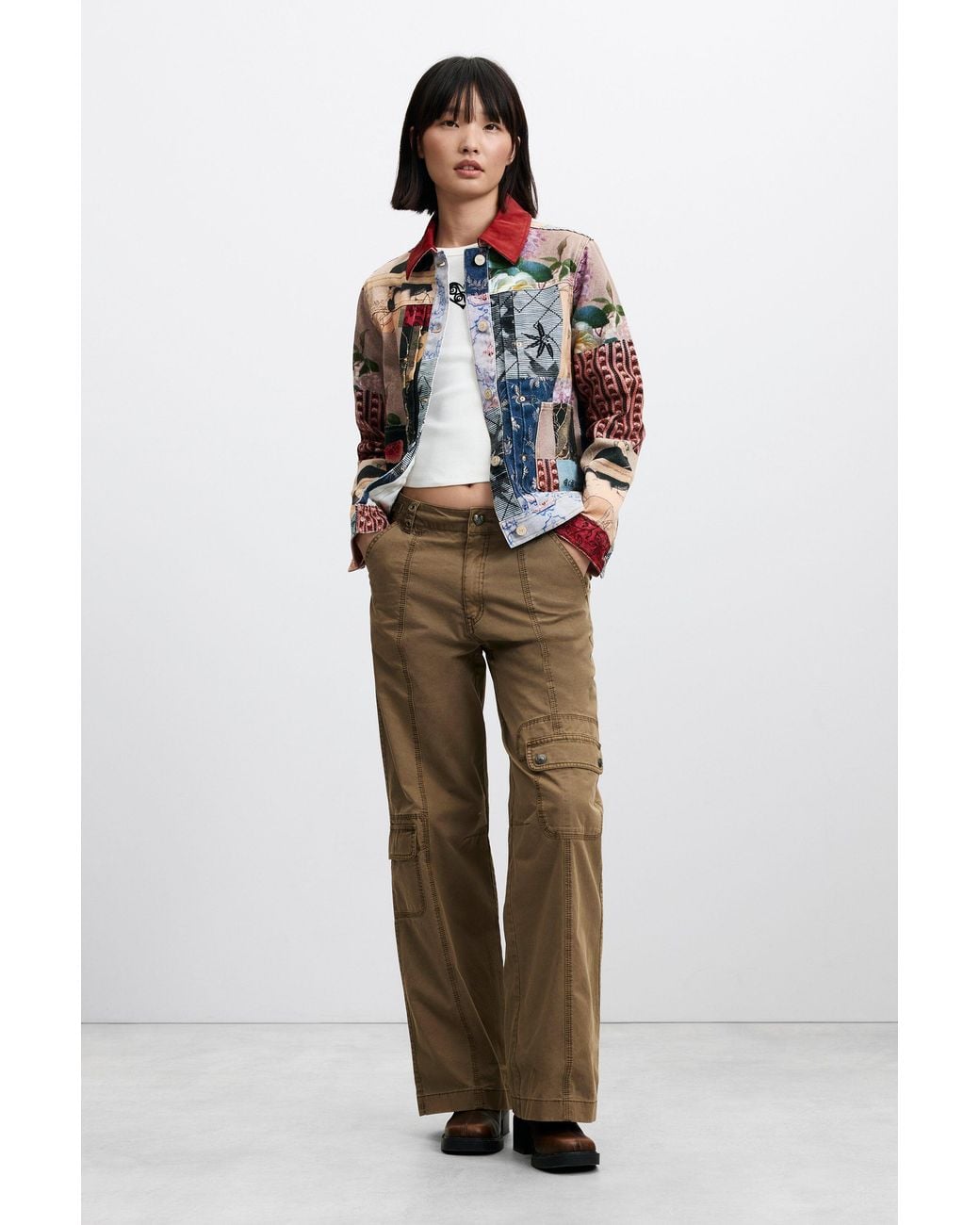 Desigual Red Regular Patchwork Cotton Jacket, Cotton