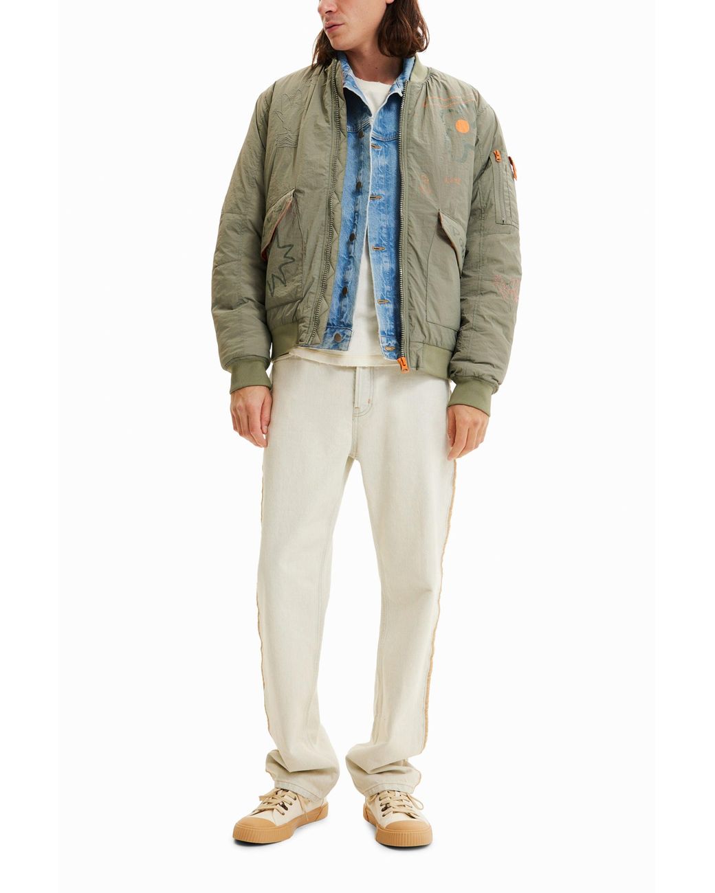 Desigual Green Flower Bomber Jacket, Polyamide for men