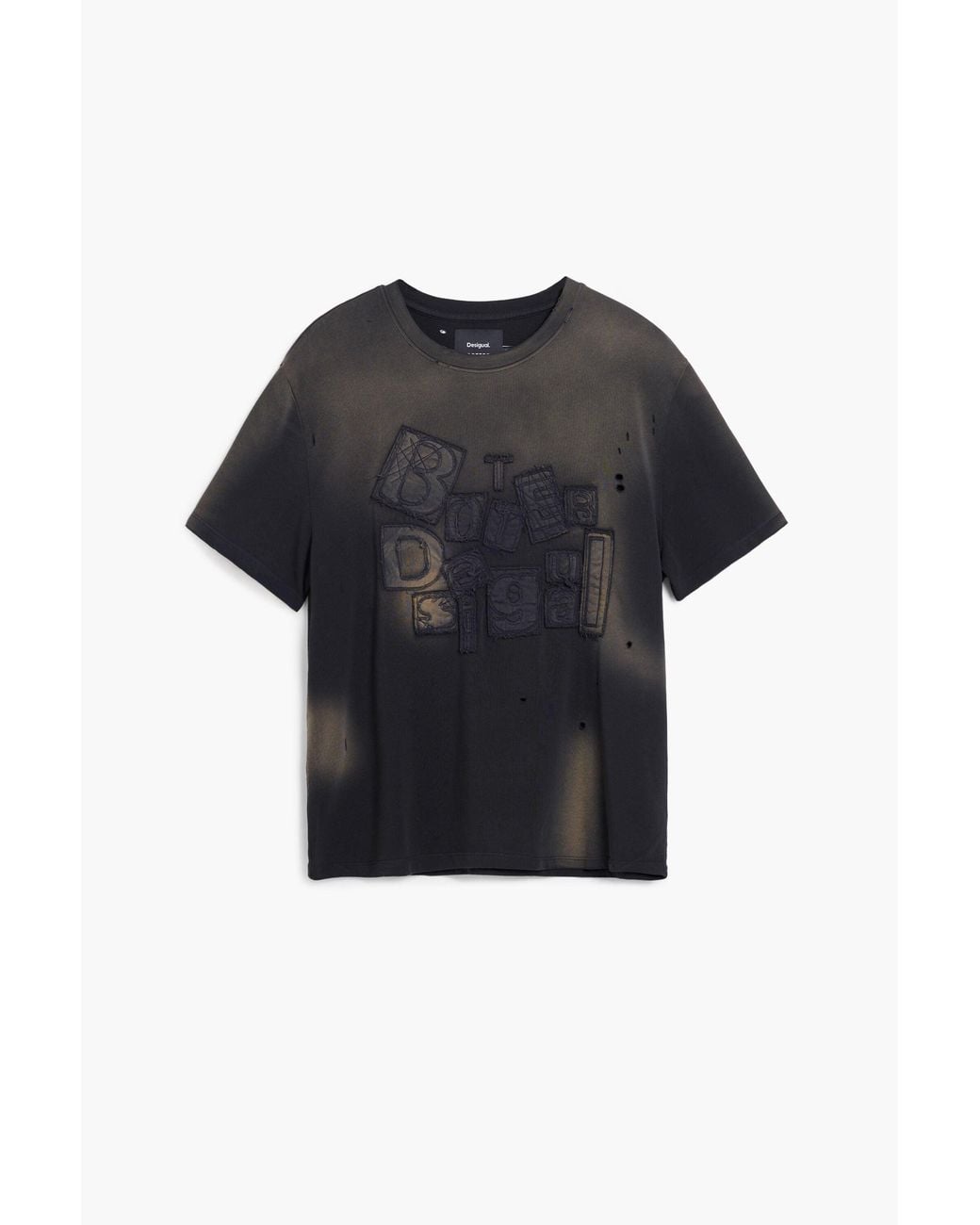 Desigual Black Sun-Faded Botter Short-Sleeve T-Shirt, Cotton