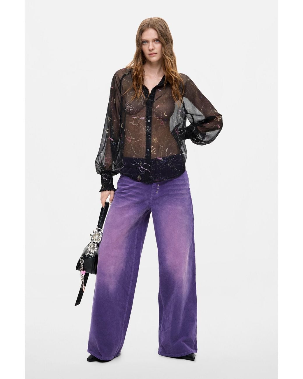 Desigual Black Sheer Floral Blouse, Polyester