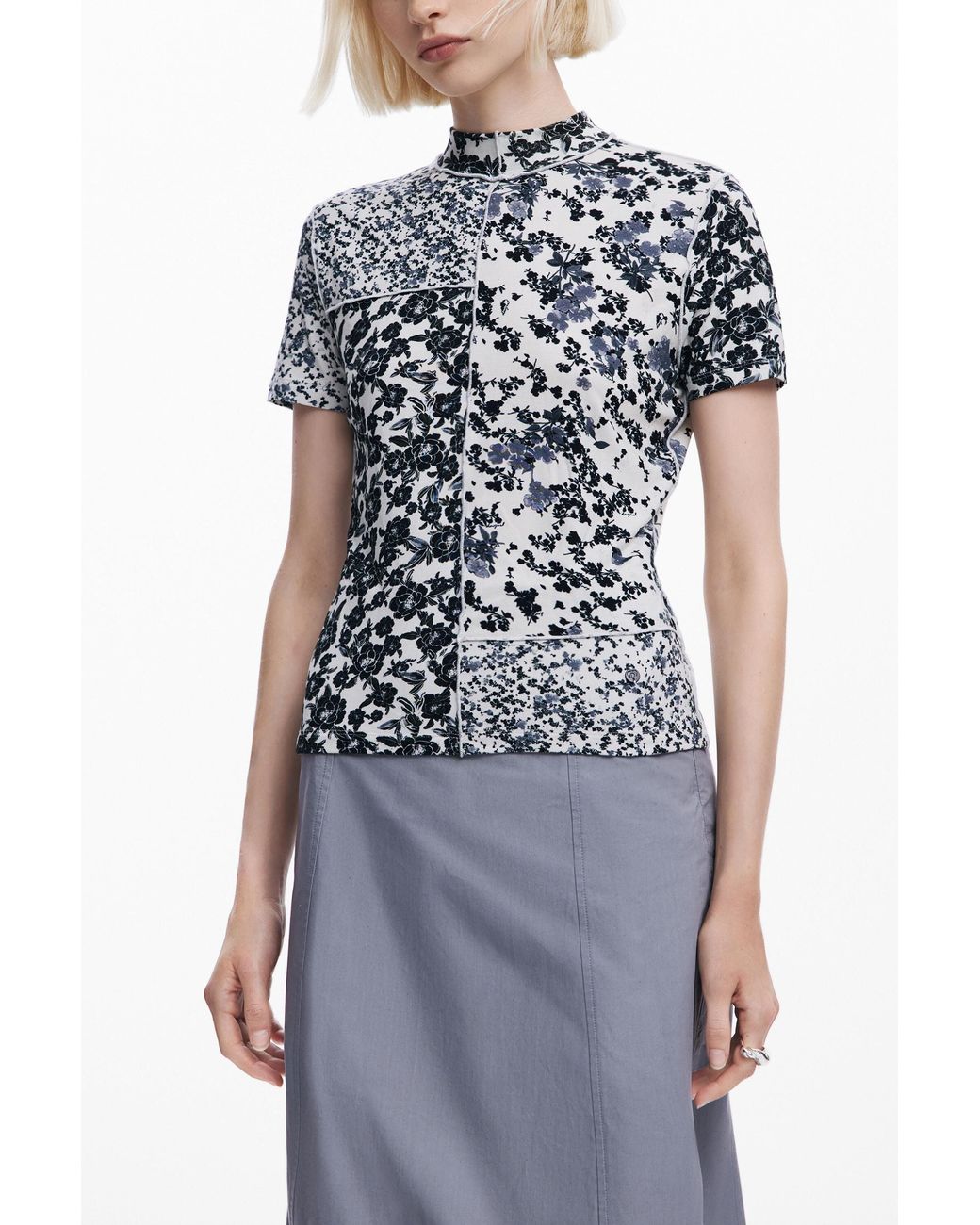 Desigual Blue Patchy Floral T-Shirt, Viscose