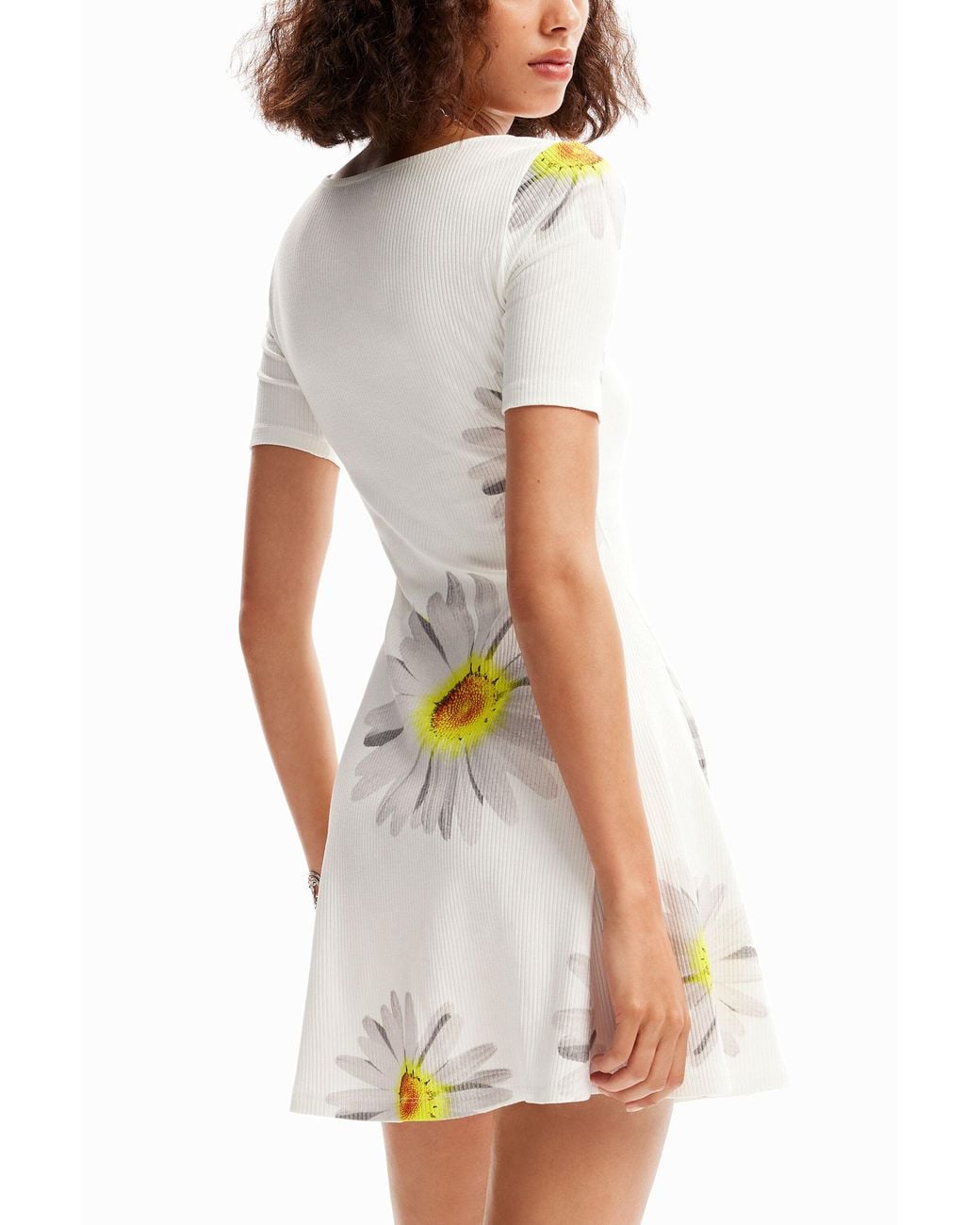 Desigual White Short-Sleeve Dress With Daisies Designed By: M. Christian Lacroix, Viscose
