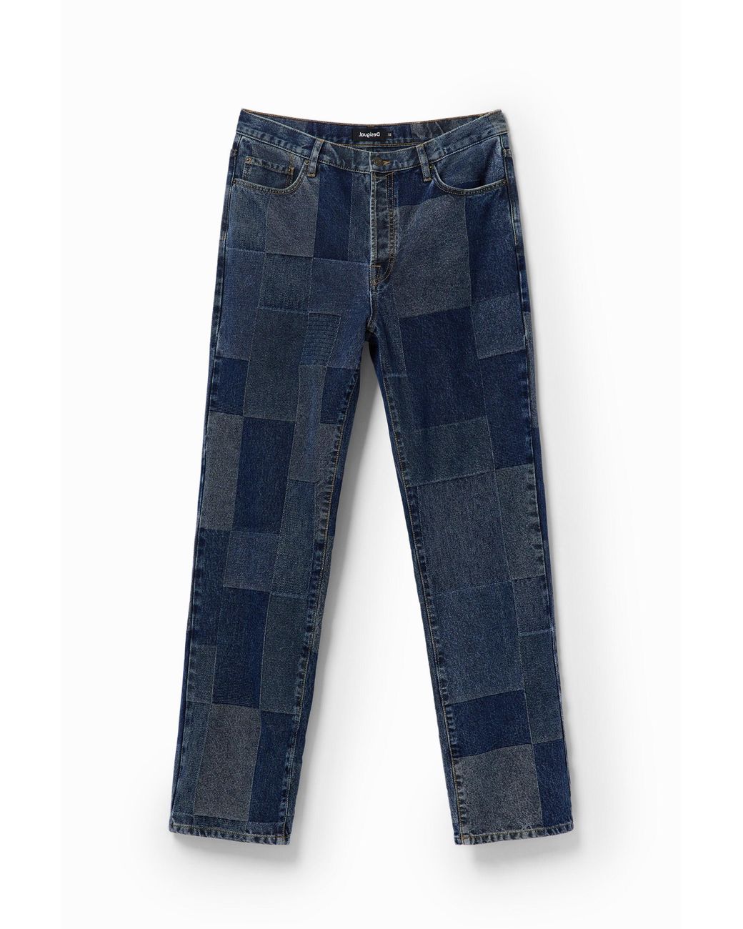 Desigual Blue Straight Check Jeans, Cotton for men