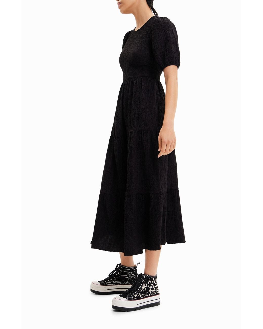 Desigual Black Back Neckline Midi Dress