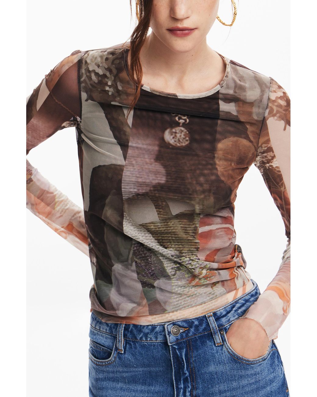 Desigual Blue Floral Print T-Shirt, Polyester