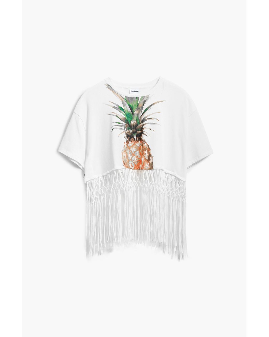 Desigual White Pineapple Cropped T-Shirt, Cotton