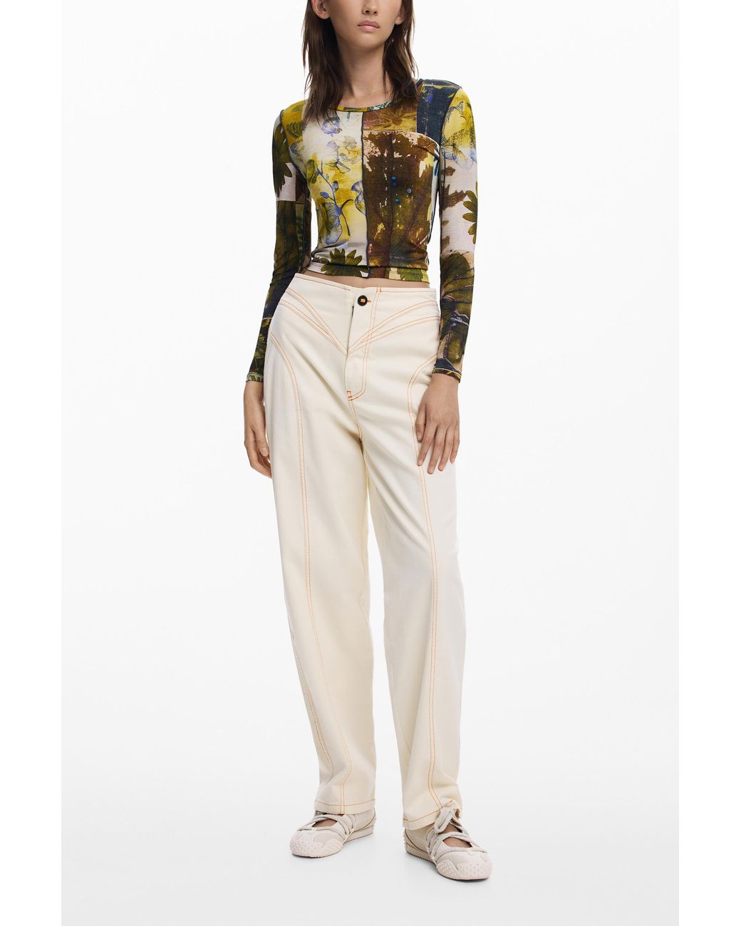 Desigual Green Autumn Floral T-Shirt, Viscose