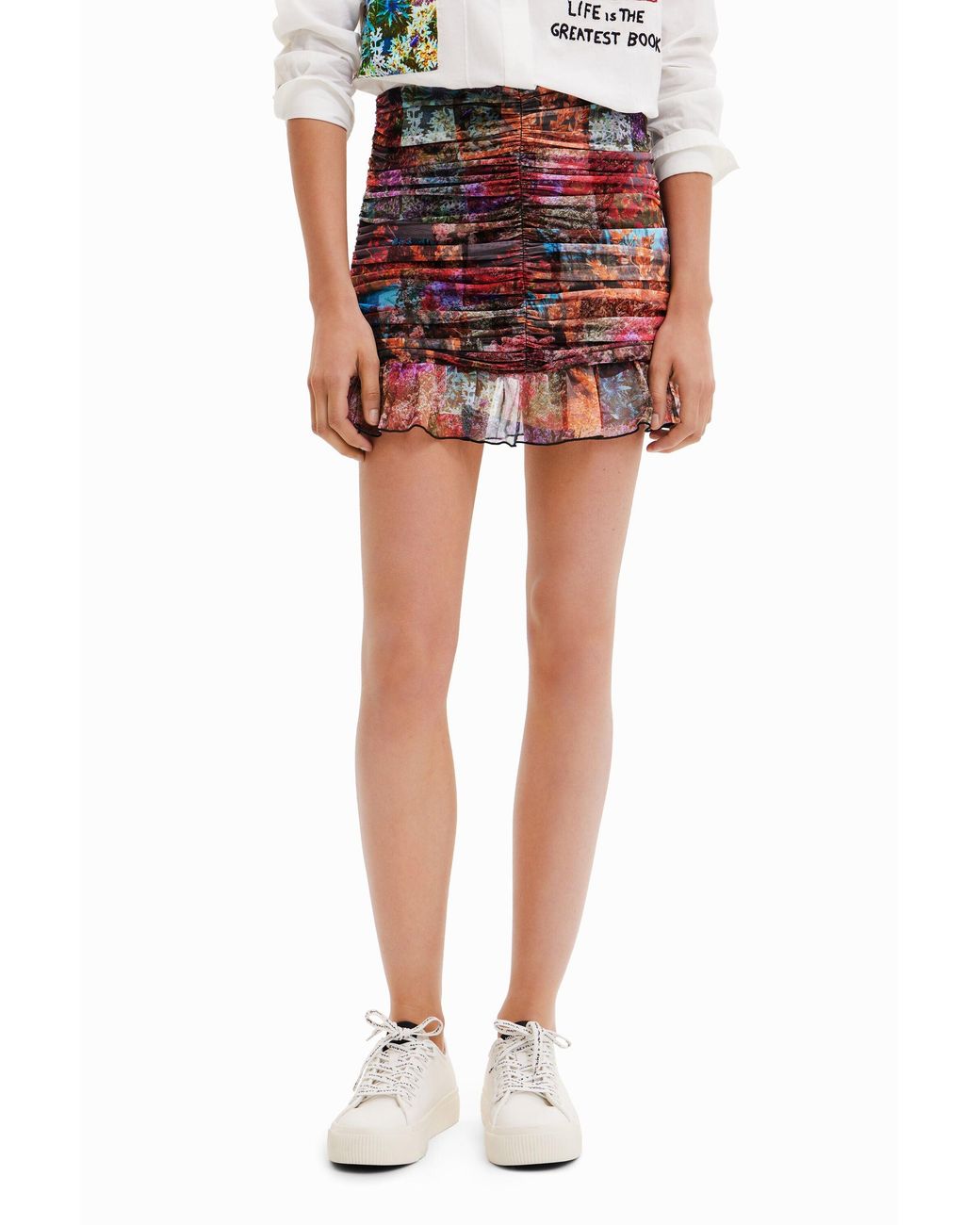 Desigual Multicolor Draped Floral Patchwork Mini Skirt, Polyester
