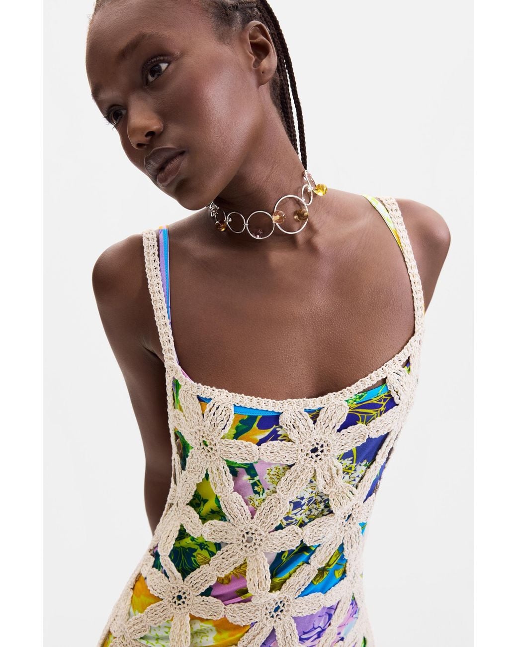 Desigual White Crochet Dress, Cotton