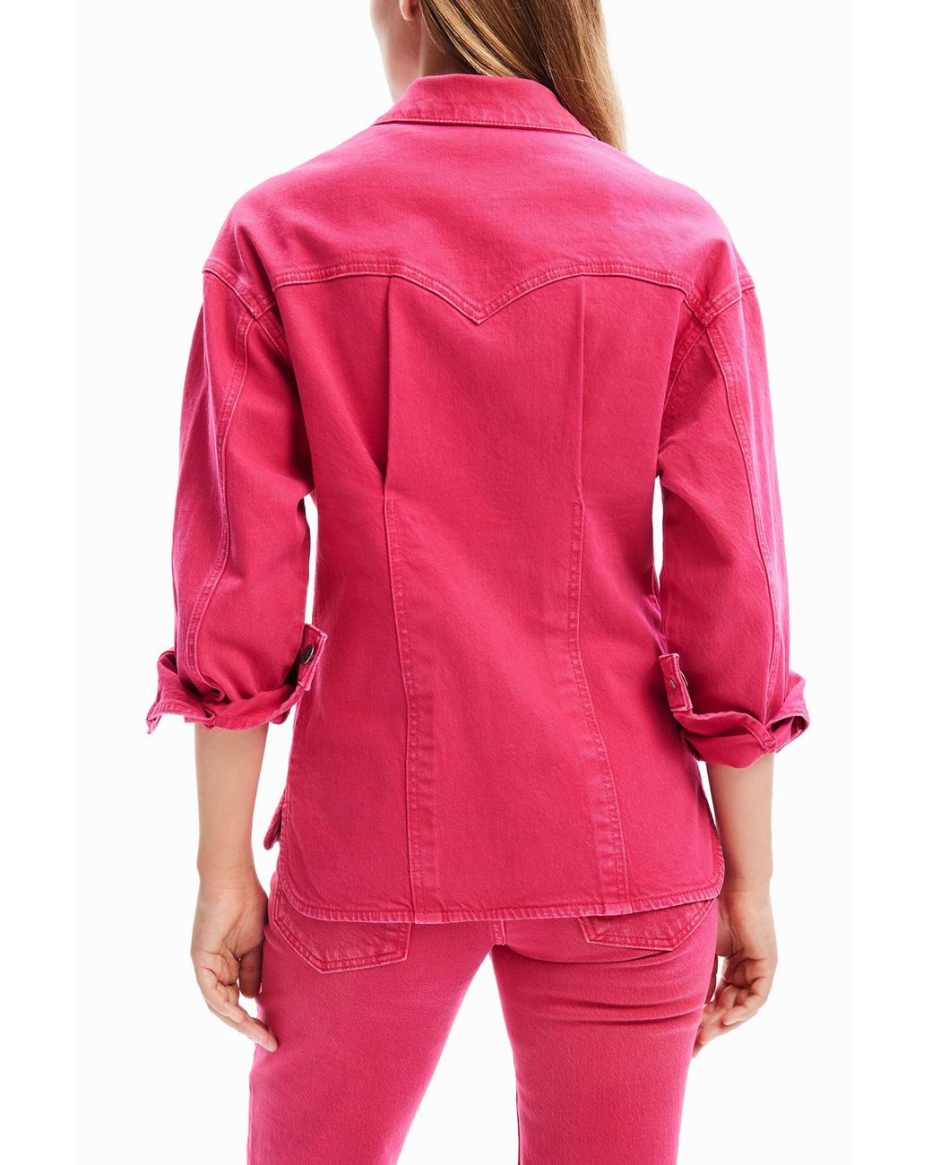 Desigual Pink Pleated Denim Trucker Jacket, Cotton