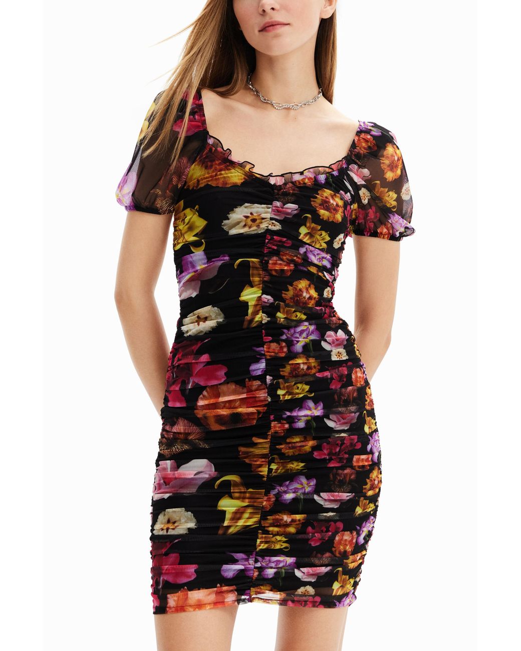Desigual Red M. Christian Lacroix Short Ruched Dress, Polyester