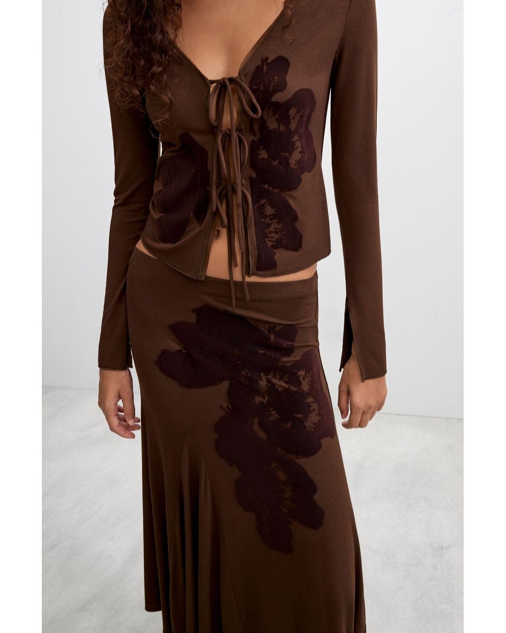 Desigual Brown Flocked Midi Skirt, Viscose