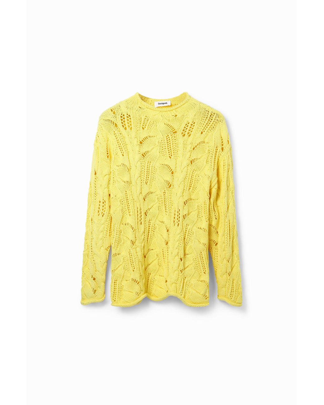 Desigual Yellow Oversize Openwork Pullover