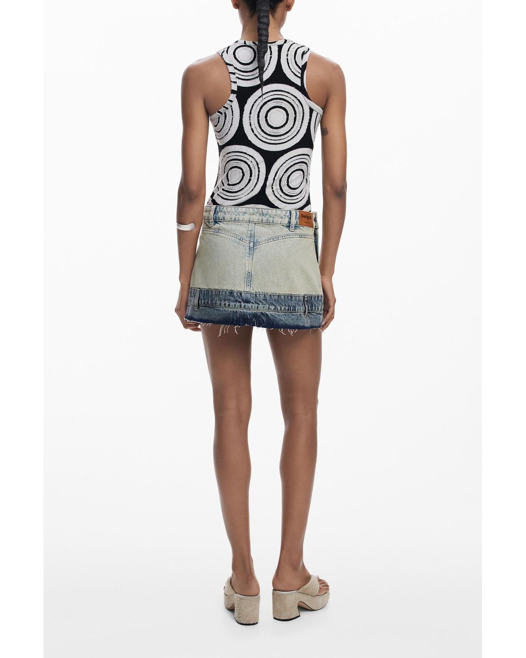 Desigual Blue Double-Waist Mini Skirt, Cotton
