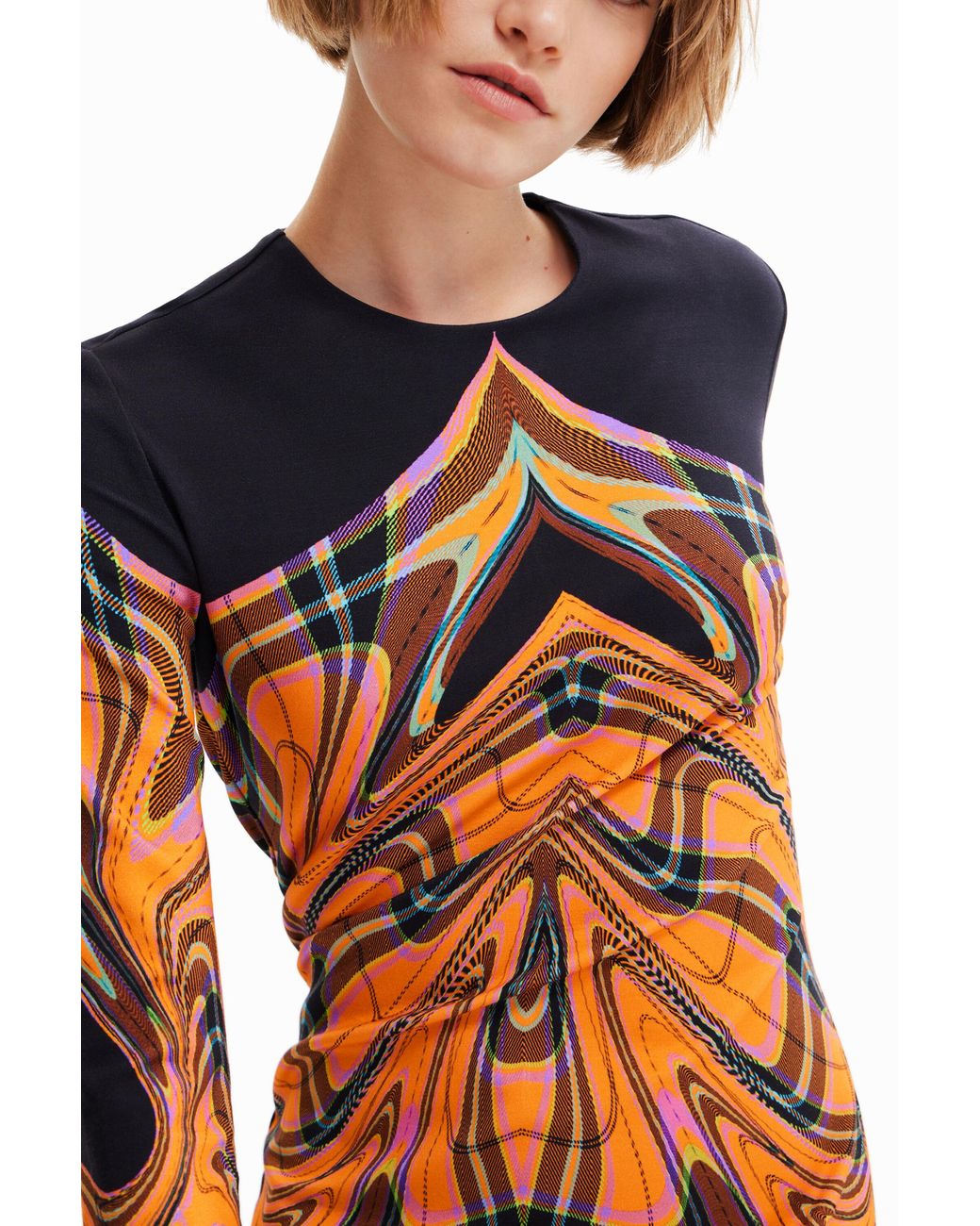 Desigual Orange María Escoté Slim Short Dress