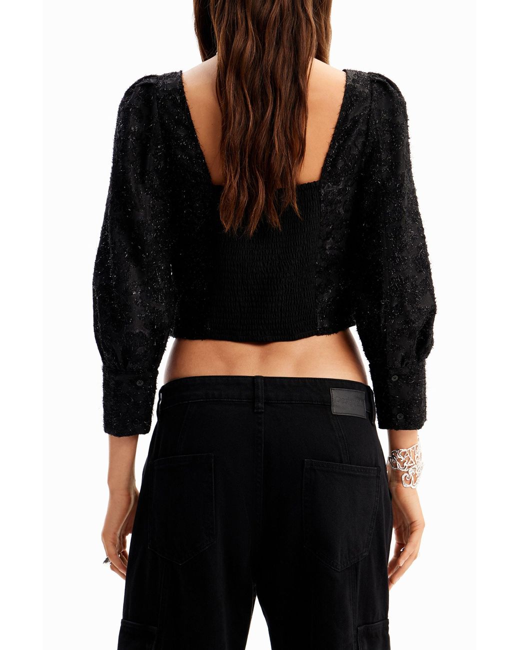 Desigual Black Short Glossy Corset Blouse, Polyester