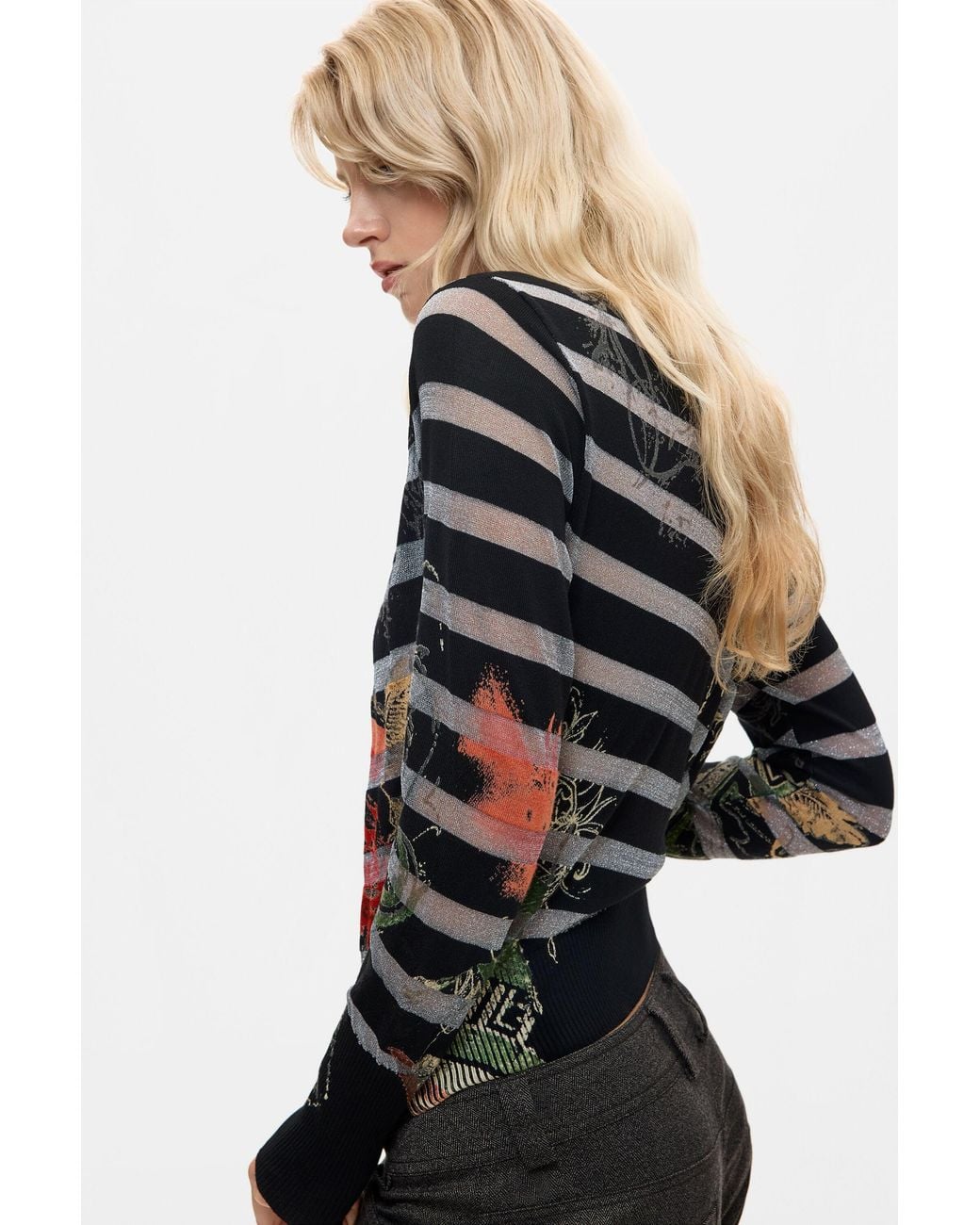 Desigual Black Floral Jacquard Sweater