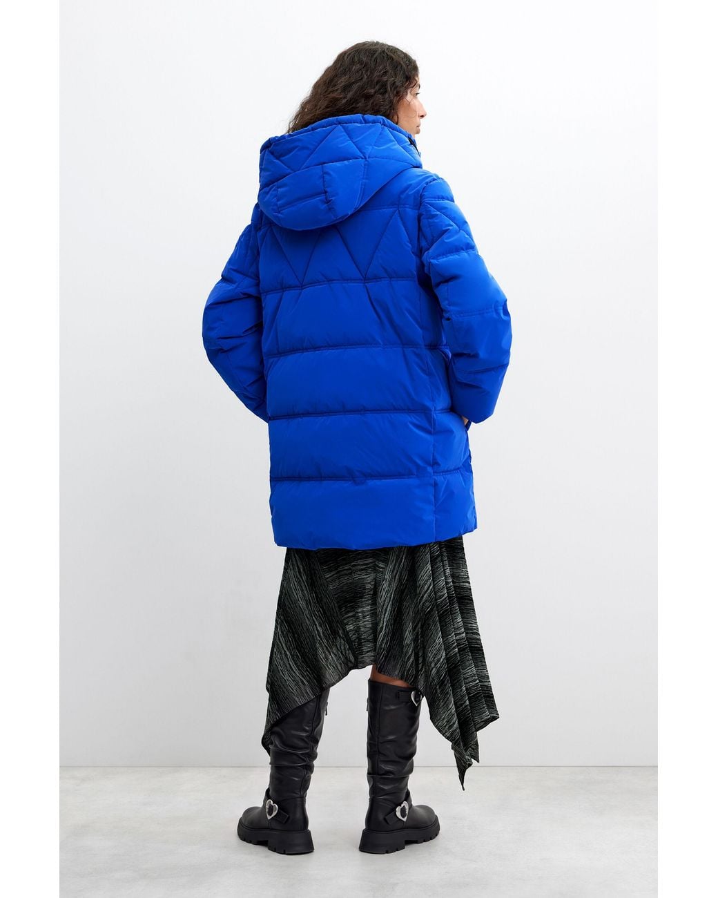 Desigual Blue Long Padded Coat, Polyurethane