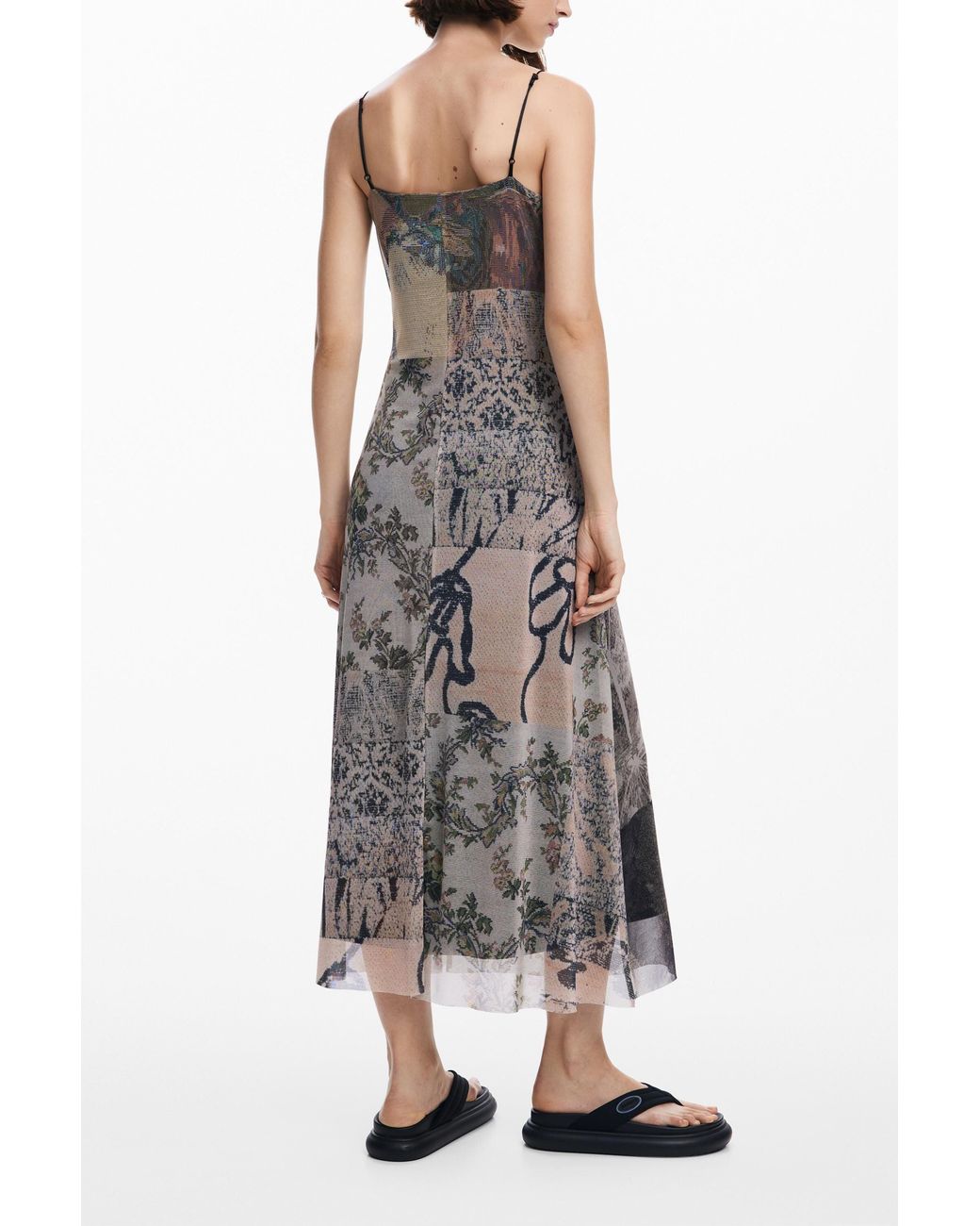 Desigual White Printed Tulle Dress, Polyester