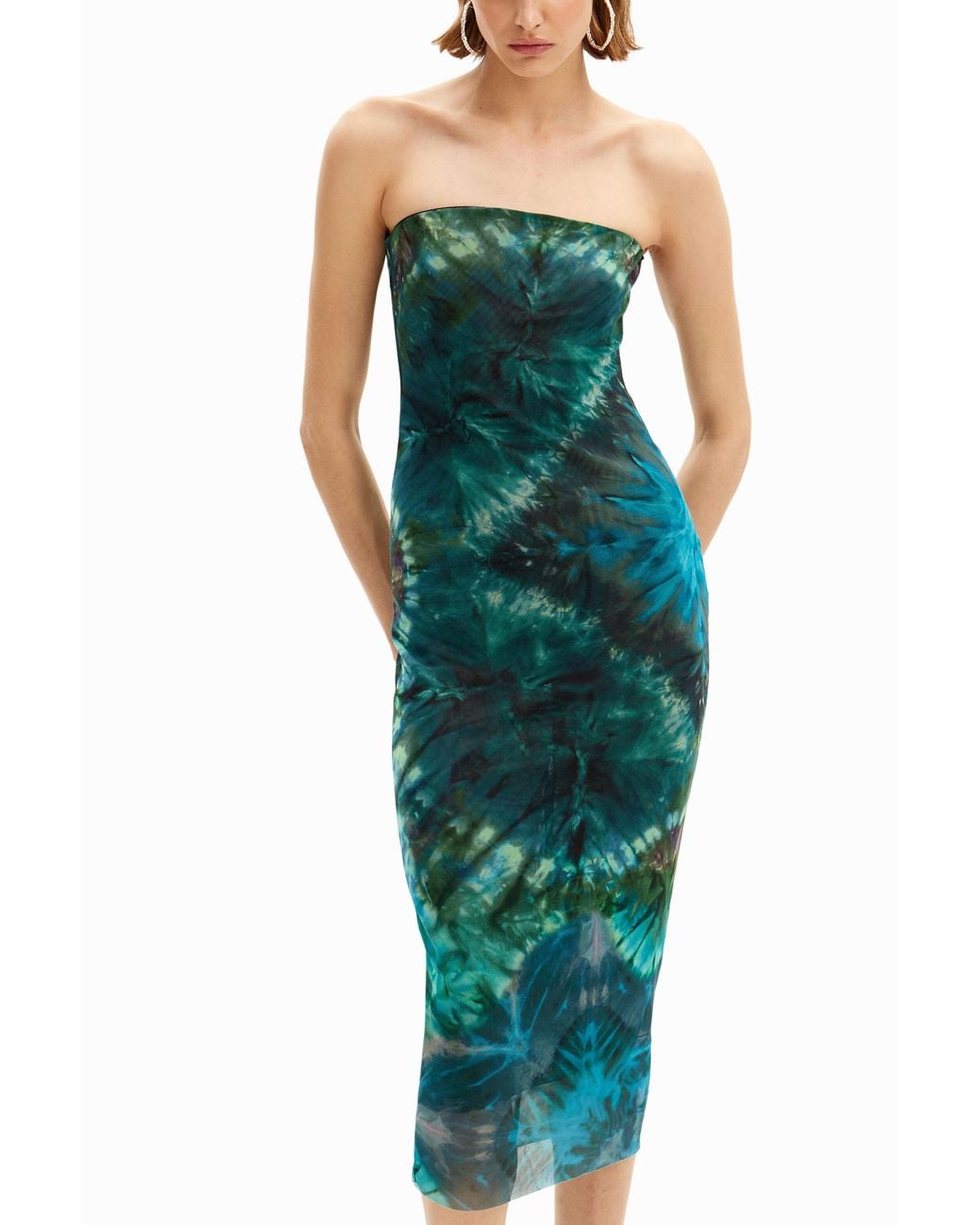 Desigual Green Sheath Dress With Cool Floral Print. Polyester