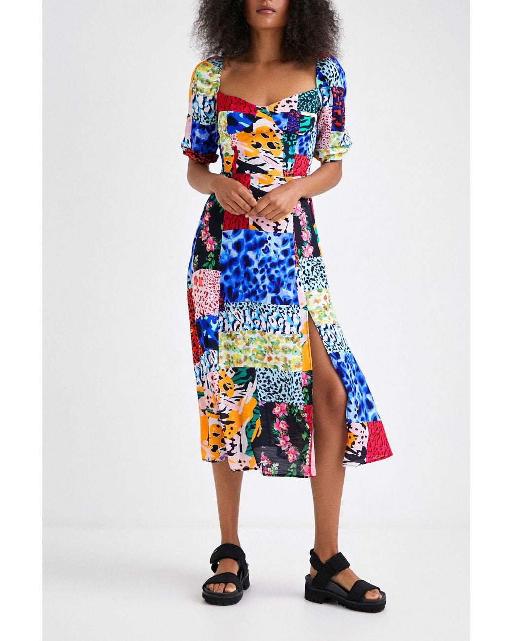 Desigual Multicolor Animal Print A-Line Dress, Viscose