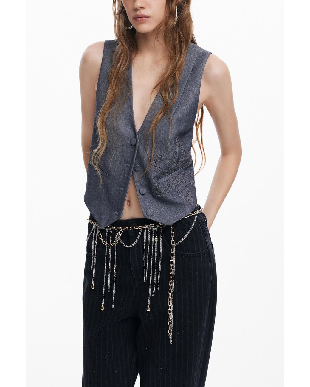 Desigual Blue Sleeveless Button-Front Vest