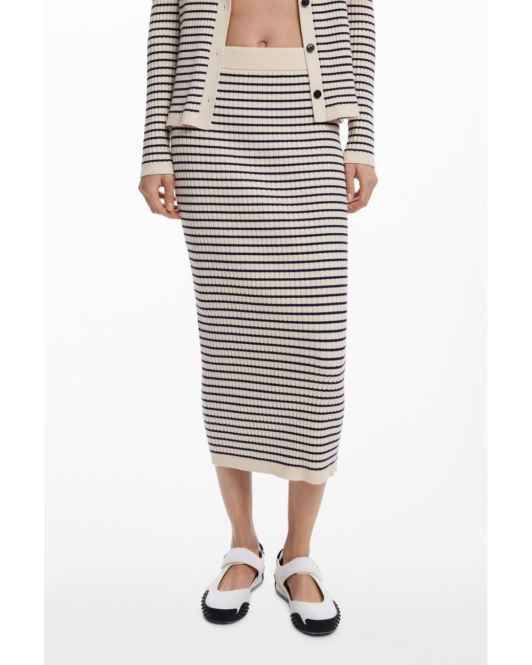Desigual Blue Striped Knit Midi Skirt