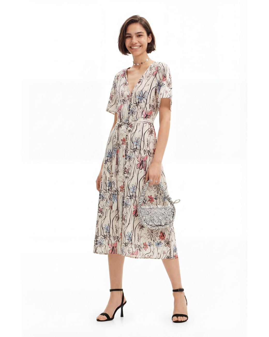 Desigual White Wrap Dress With Flowers