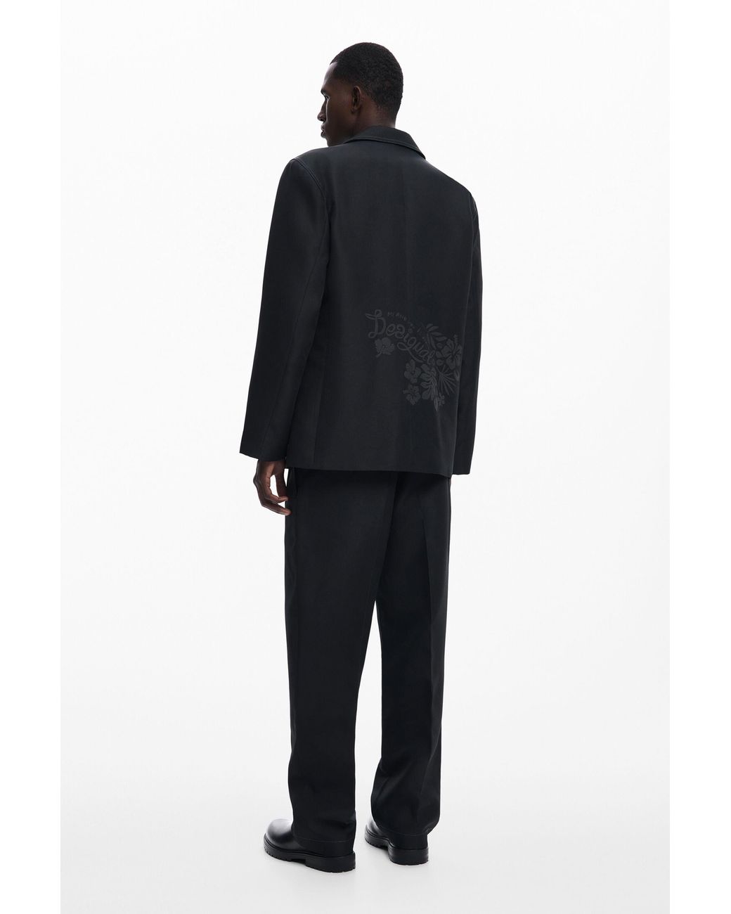 Desigual Black Blazer With Contrast Stitching, Polyester for men