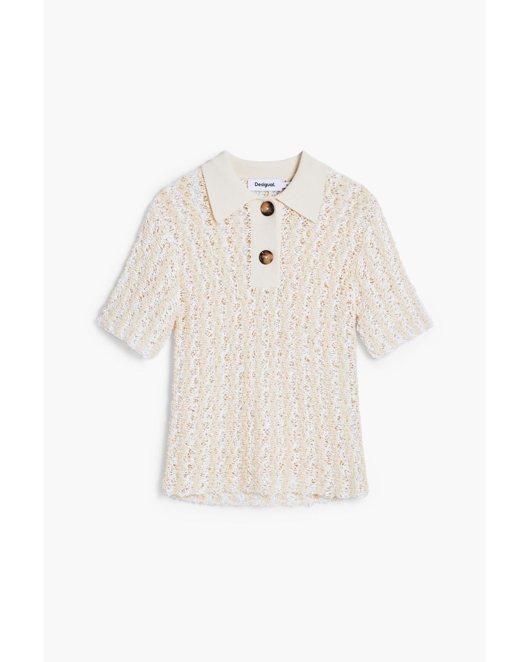 Desigual White Crochet Polo Top