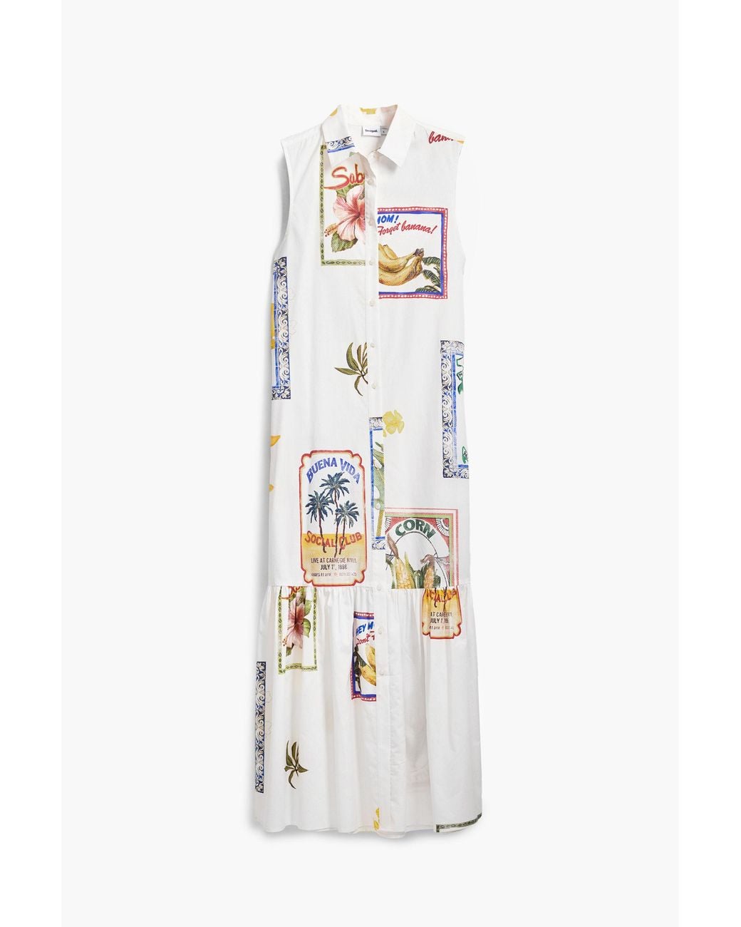 Desigual White Postcard Shirt Dress, Cotton