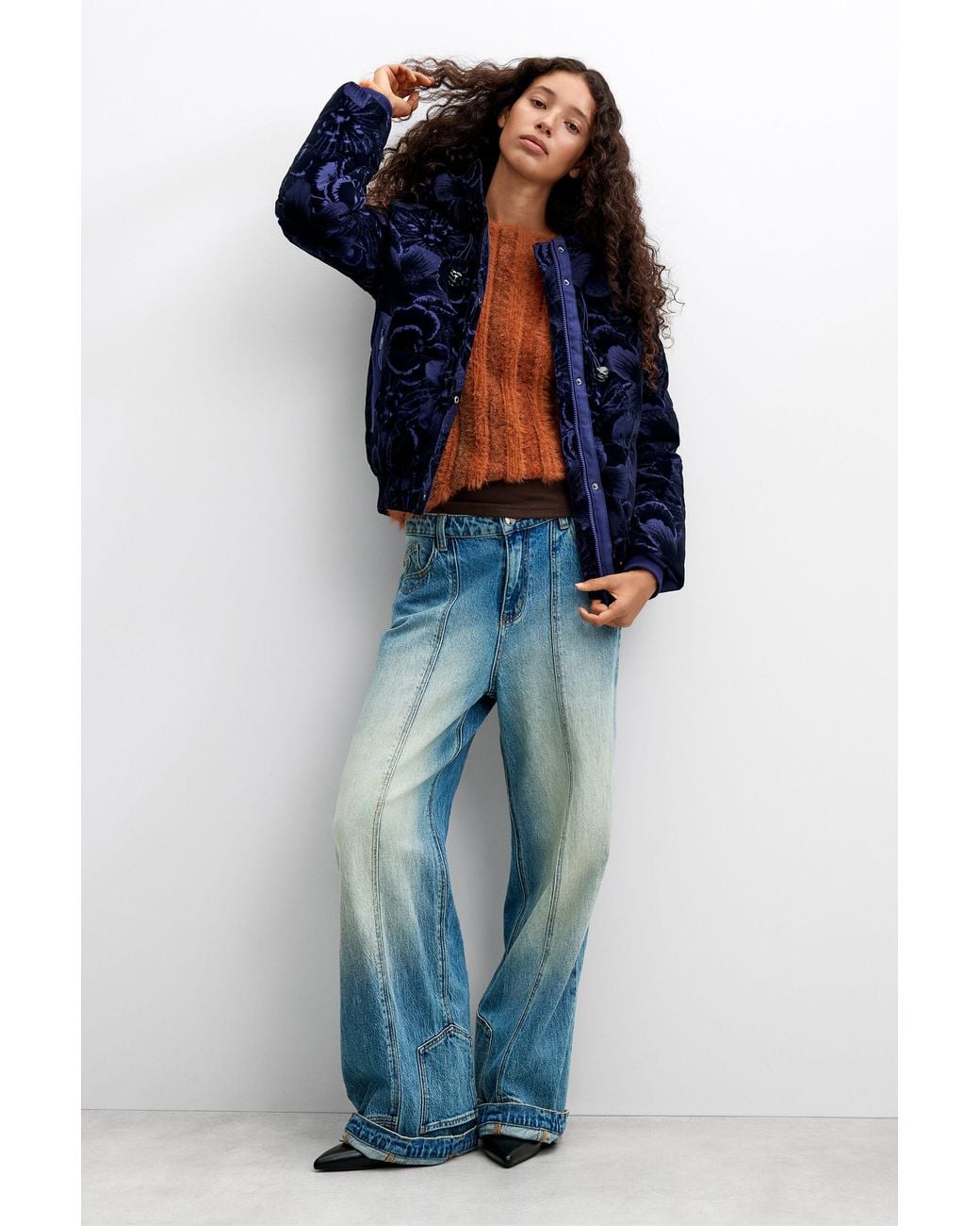 Desigual Blue Short Padded Coat, Polyester