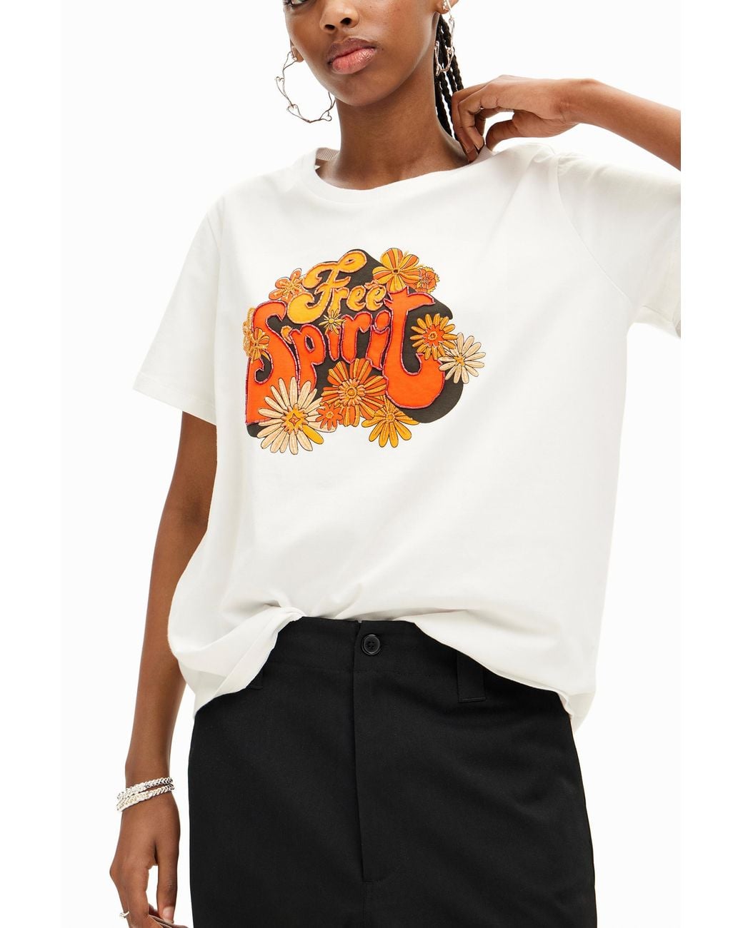 Desigual White Free Spirit Basic T-Shirt, Cotton