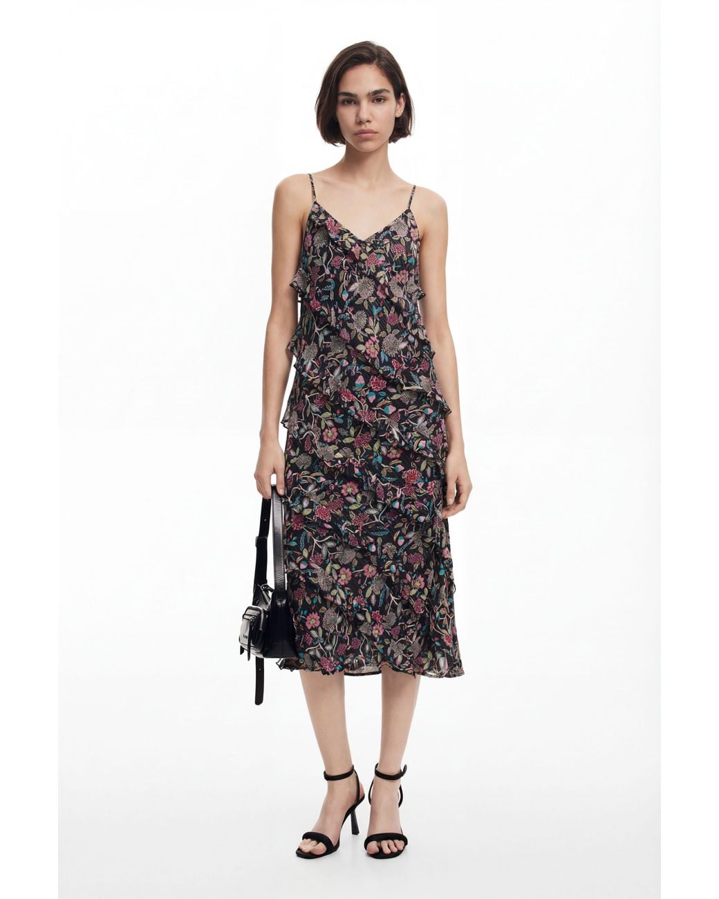 Desigual White Midi Dress With Ruffles, Polyester