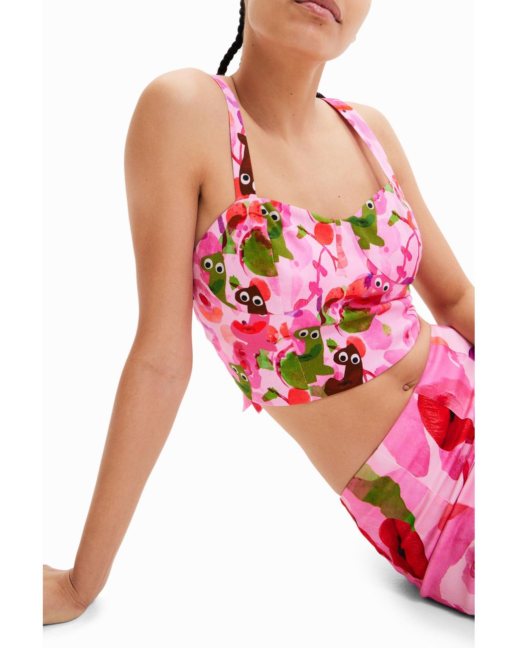 Desigual Red M. Christian Lacroix Short Corset Top, Cotton