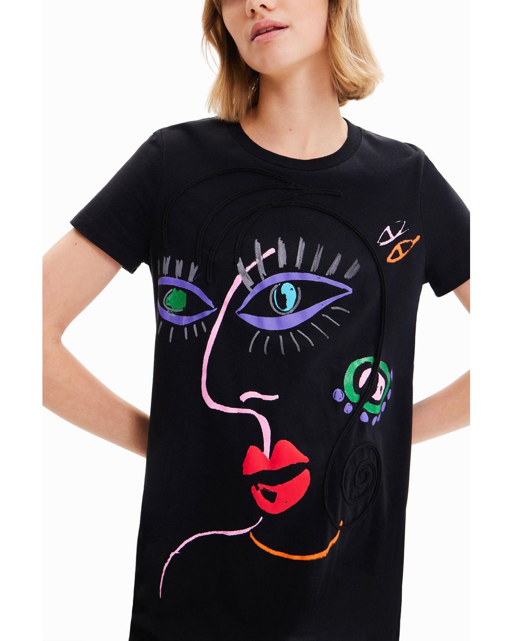 Desigual Black Arty Face T-Shirt Dress, Cotton