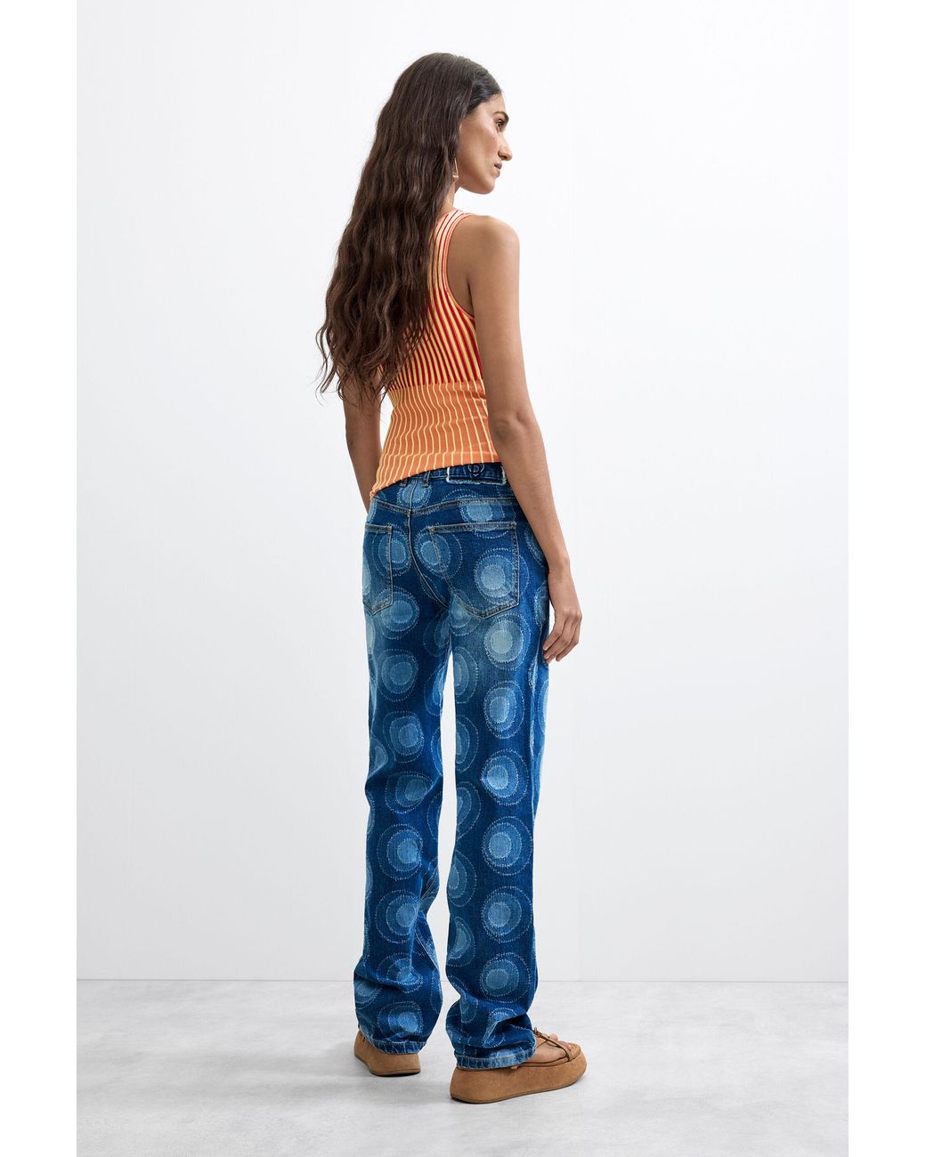 Desigual Blue Printed Slim Jeans, Cotton