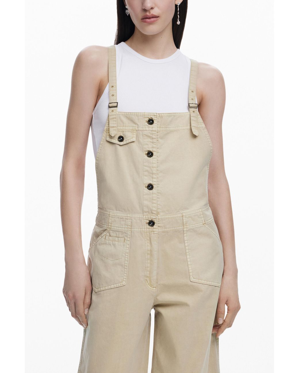 Desigual Natural Detachable Denim Overalls, Cotton