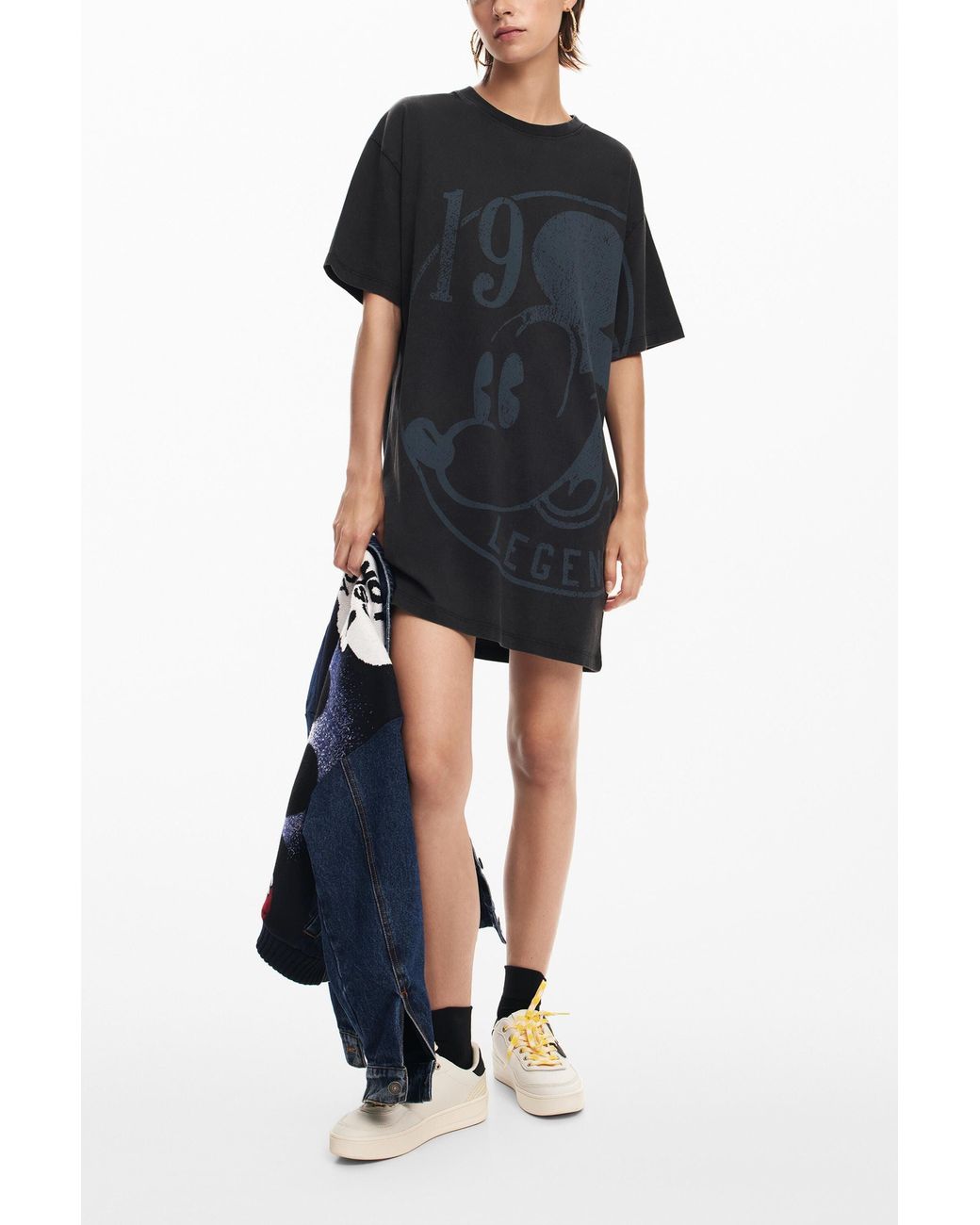 Desigual Black Short Dress With Short Sleeves Mickey, Cotton