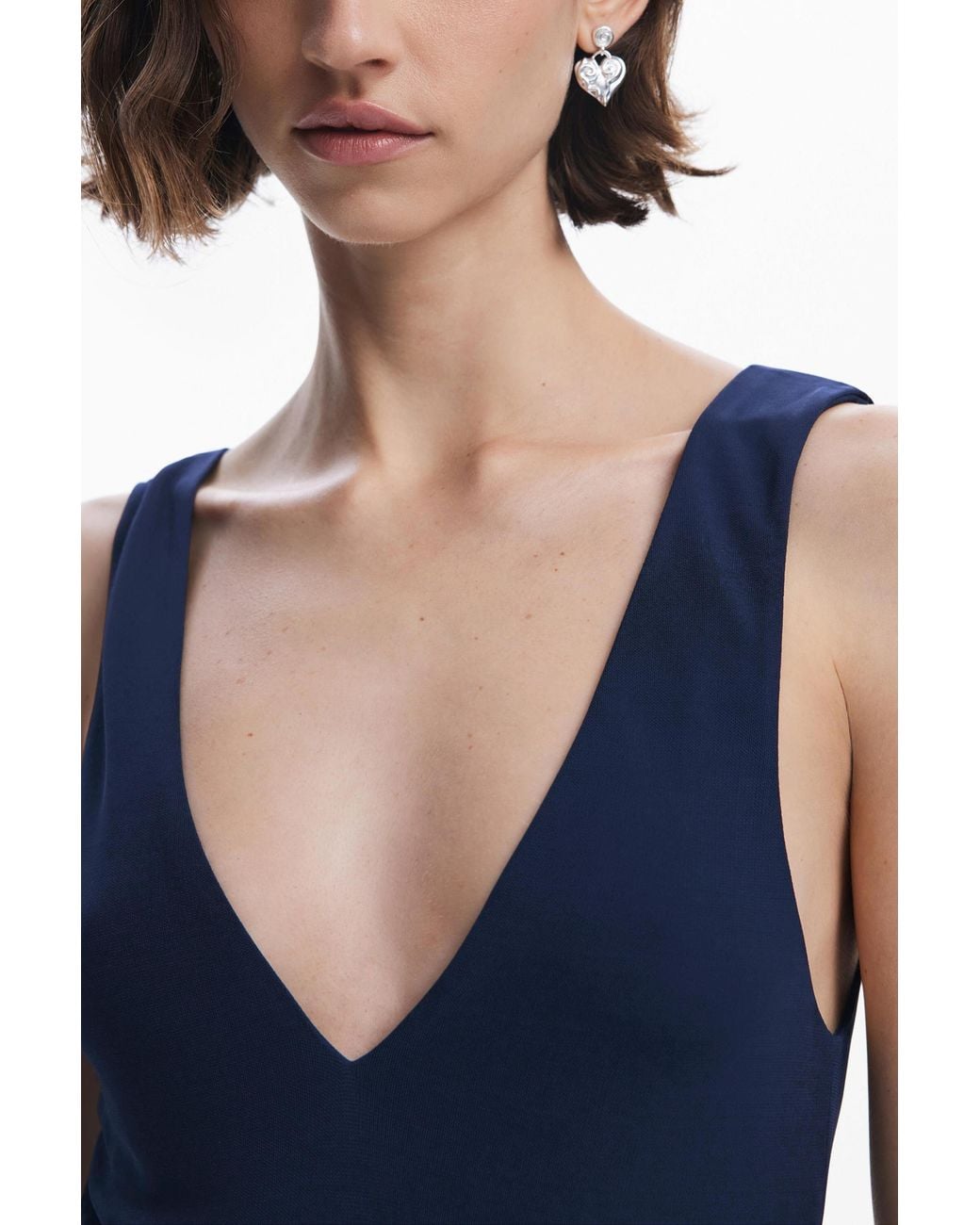 Desigual Blue Long Dress With Slit, Viscose