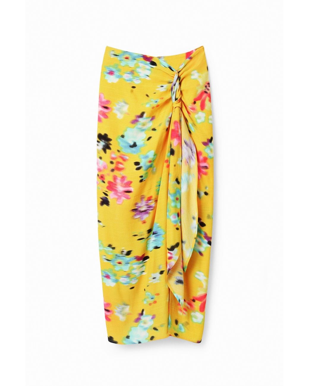 Desigual Yellow Handkerchief Slit Midi Skirt, Viscose