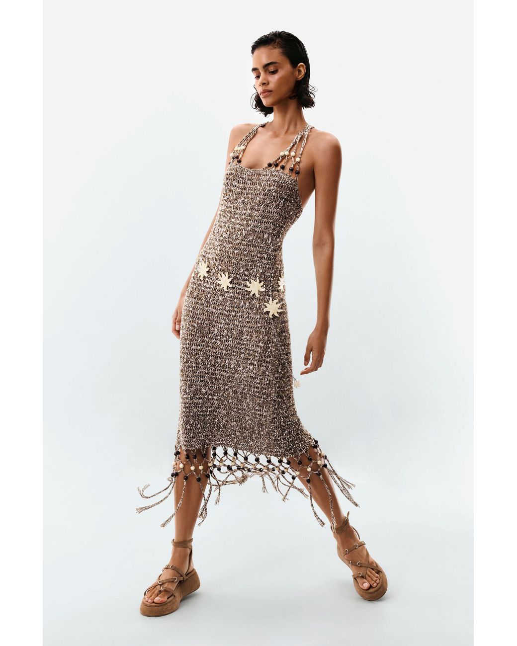 Desigual Natural Strappy Fringe Dress