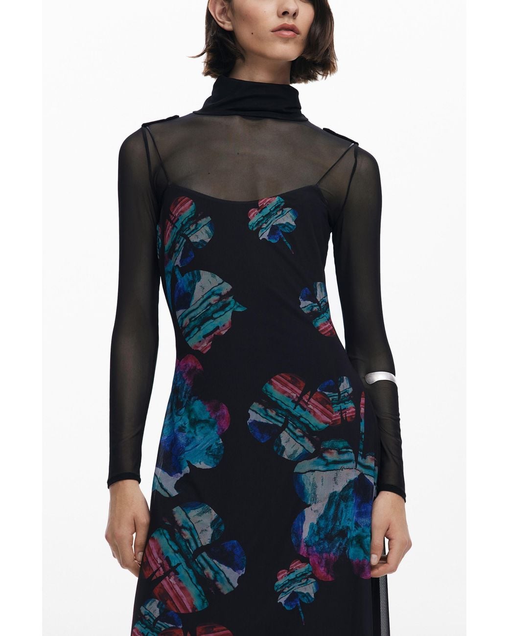 Desigual Blue Dress Designed By Mr. Christian Lacroix, Polyester