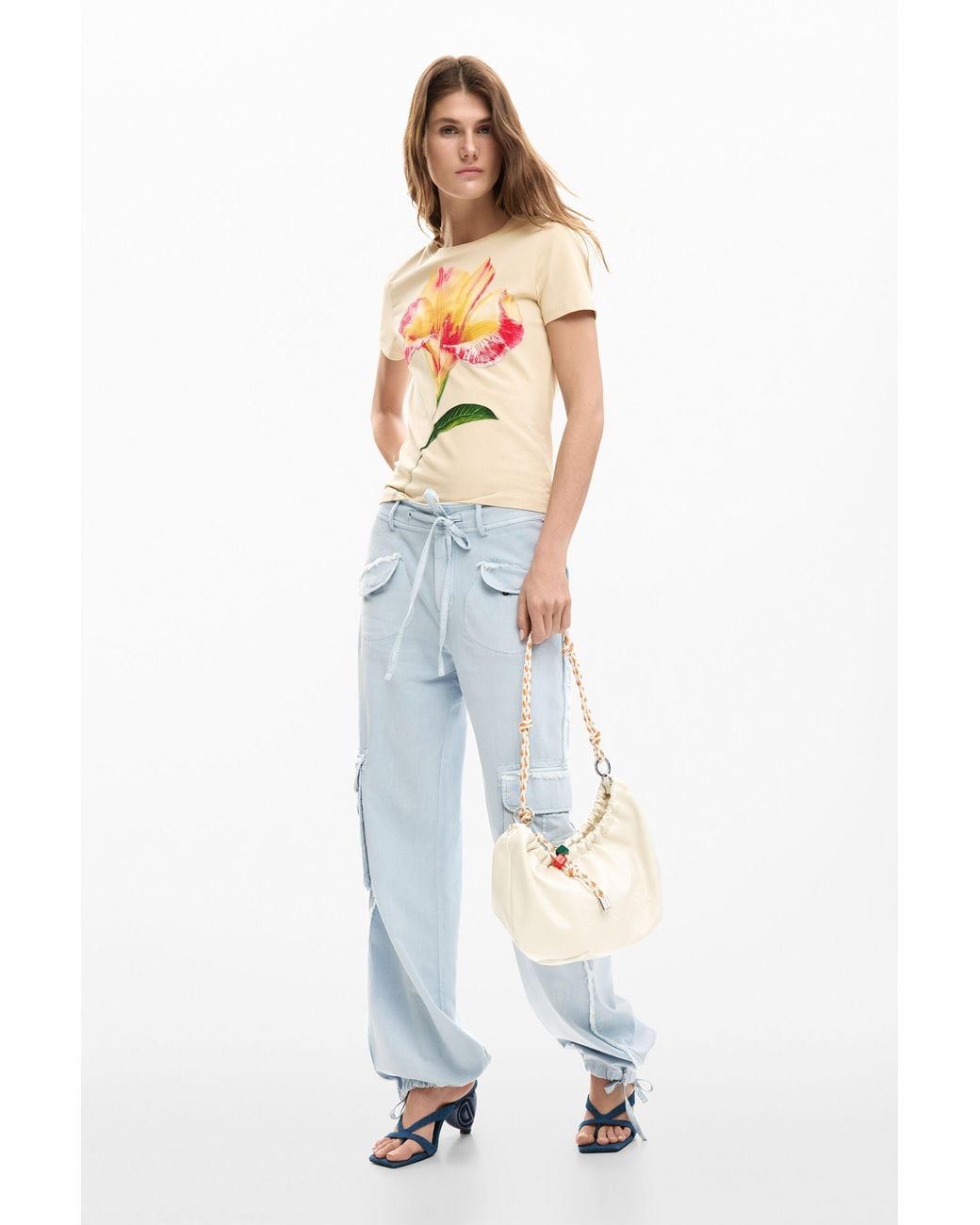 Desigual White Hibiscus T-Shirt, Cotton
